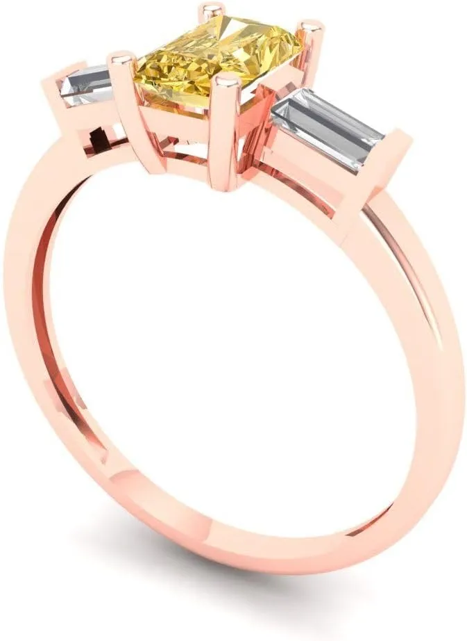Women in Solid 18K Rose police ounce distasteful term basement designer Gold Clara Pucci 0.8 CTW VVS1 Natural Citrine Emerald Cut Three-Stone Ring �C Anniversary Ring for 