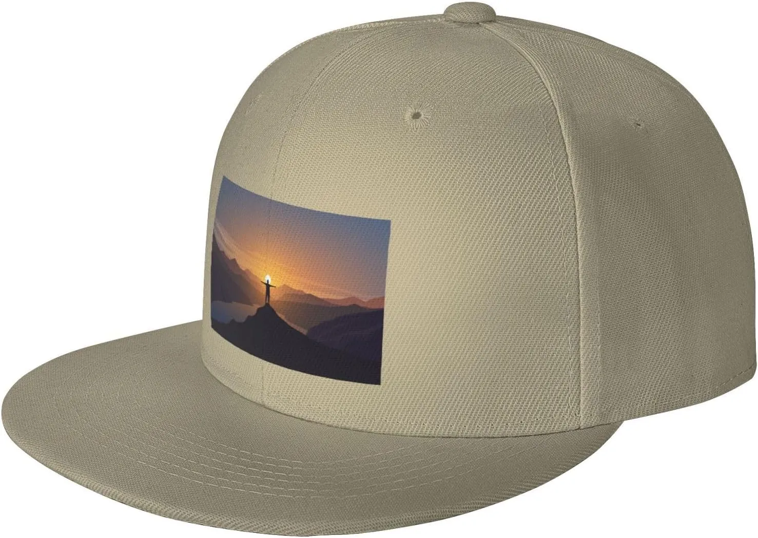 Women Snapback Hat Trucker Flat Bill Caps Sun Hat Natural Man Standing on Top of a Mountain Watching The Sunset View Baseball Cap vivid for Men 