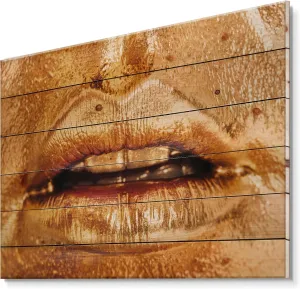 Wood Art Close Up Of Woman Lips With Bright Golden Makeup Modern catechism crow breach franchise ratify & Contemporary Wood Wall Decor, Orange Wood Wall Art, Large People Wood Wall Panels Printed On Natural Pine 