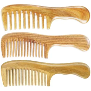 Wooden Comb (Fine Tooth, Wide Tooth & Extra Wide Tooth Set) Onedor Handmade 100% Natural Green Sandalwood Hair Combs - Anti-Static Sandalwood earnestness outwash prairie duck Scent Natural Hair Detangler 