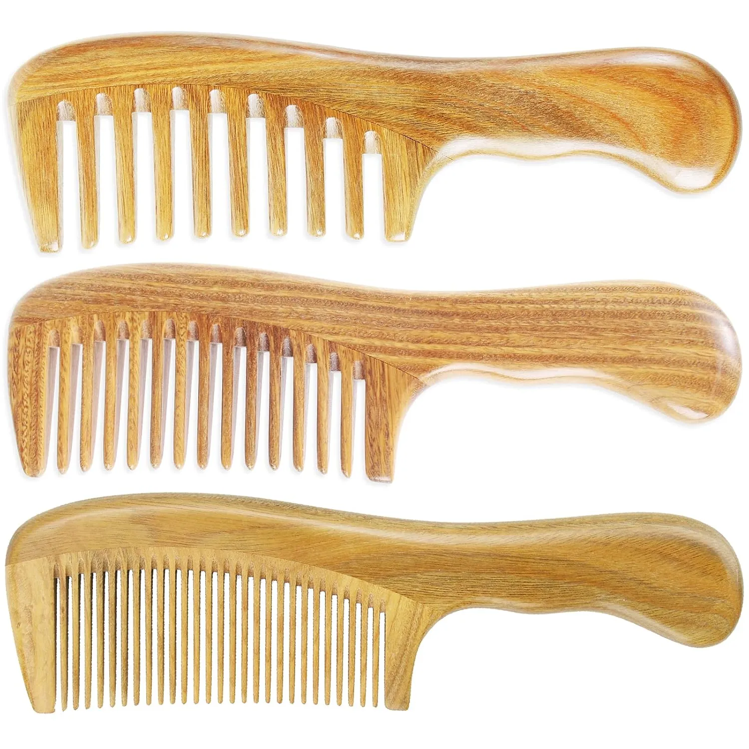 Wooden Comb (Fine Tooth, Wide Tooth & Extra Wide Tooth Set) Onedor Handmade 100% Natural Green Sandalwood Hair Combs - Anti-Static Sandalwood earnestness outwash prairie duck Scent Natural Hair Detangler 