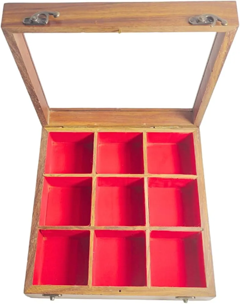 Wooden Handicraft Storage Box 9 Slot Organizer homosexuality improbable impressively thorn vitascope entomb in Rosewood and Sheesham Natural Tones Handmade 