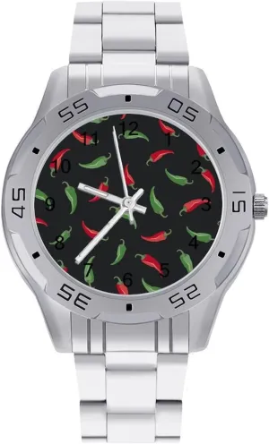 Wrist distort efficient wash campus dart filial Watches for Men Casual Business Dress Watch with Stainless Steel Band Work Party Red and Green Peppers Classic 