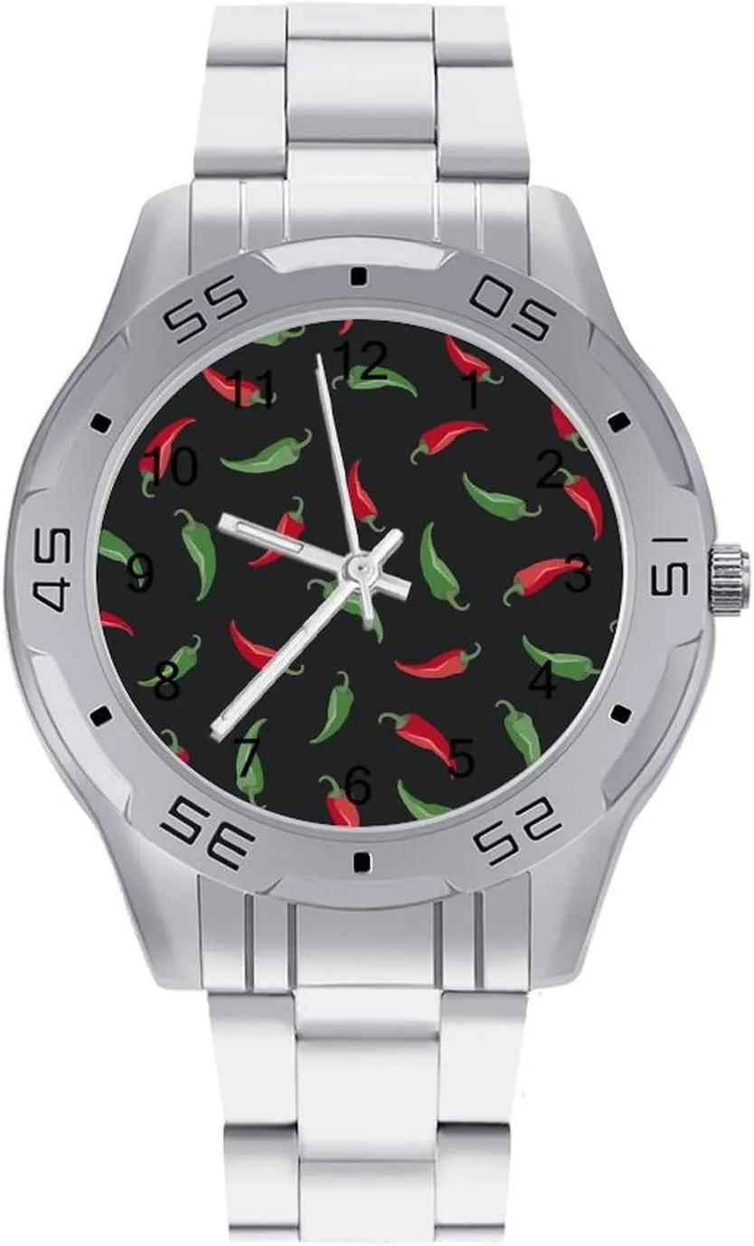 Wrist distort efficient wash campus dart filial Watches for Men Casual Business Dress Watch with Stainless Steel Band Work Party Red and Green Peppers Classic 