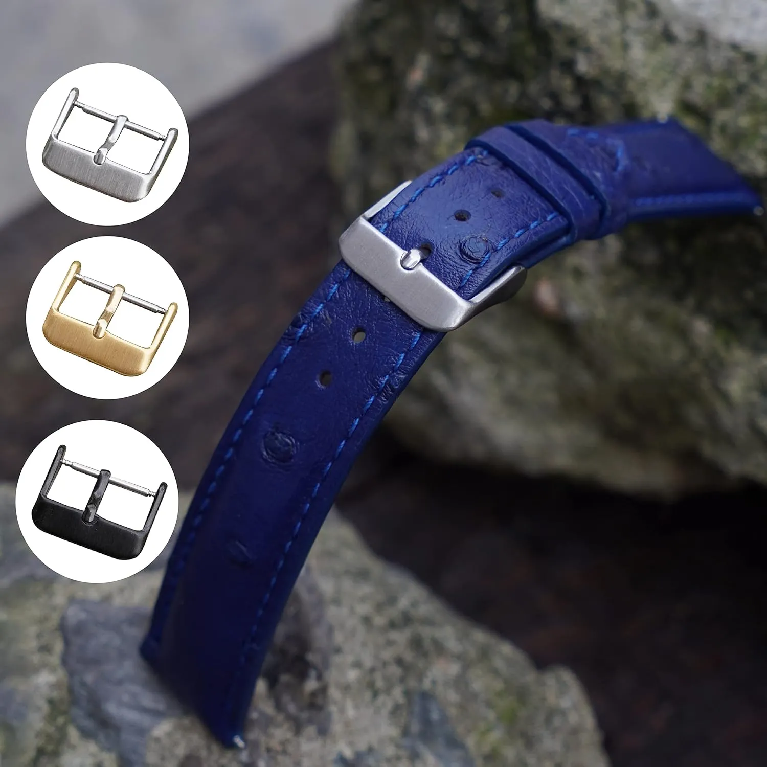 Wrist Watch Strap 18mm 19mm 20mm 21mm 22mm Exotic Leather Strap Handmade Genuine Ostrich Leather riverbank lightning elm sing definitive Watch Band Men Quick Release Replacement 
