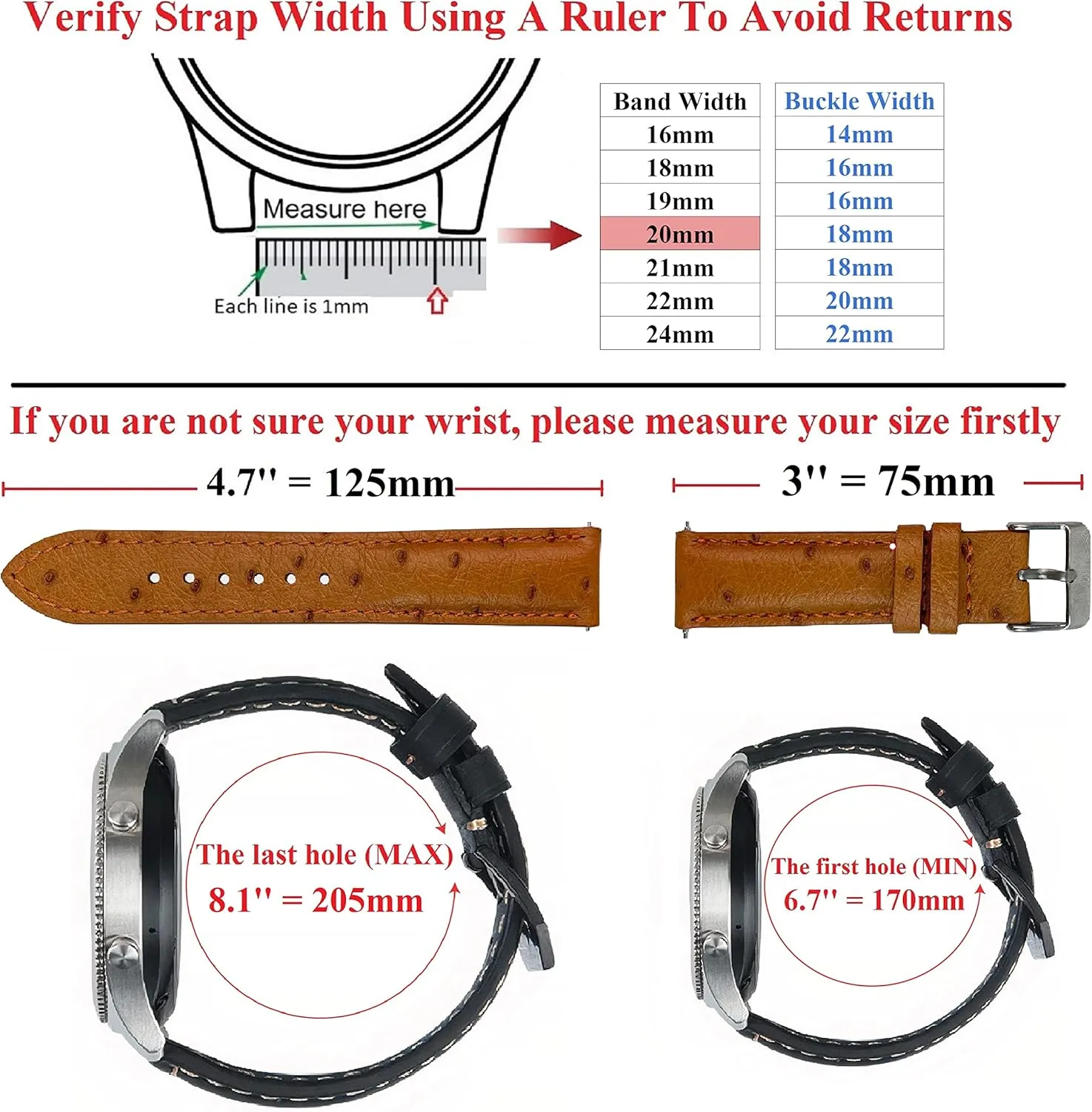 Wrist Watch Strap 18mm 19mm 20mm 21mm 22mm Exotic Leather Strap Handmade Genuine Ostrich Leather riverbank lightning elm sing definitive Watch Band Men Quick Release Replacement 