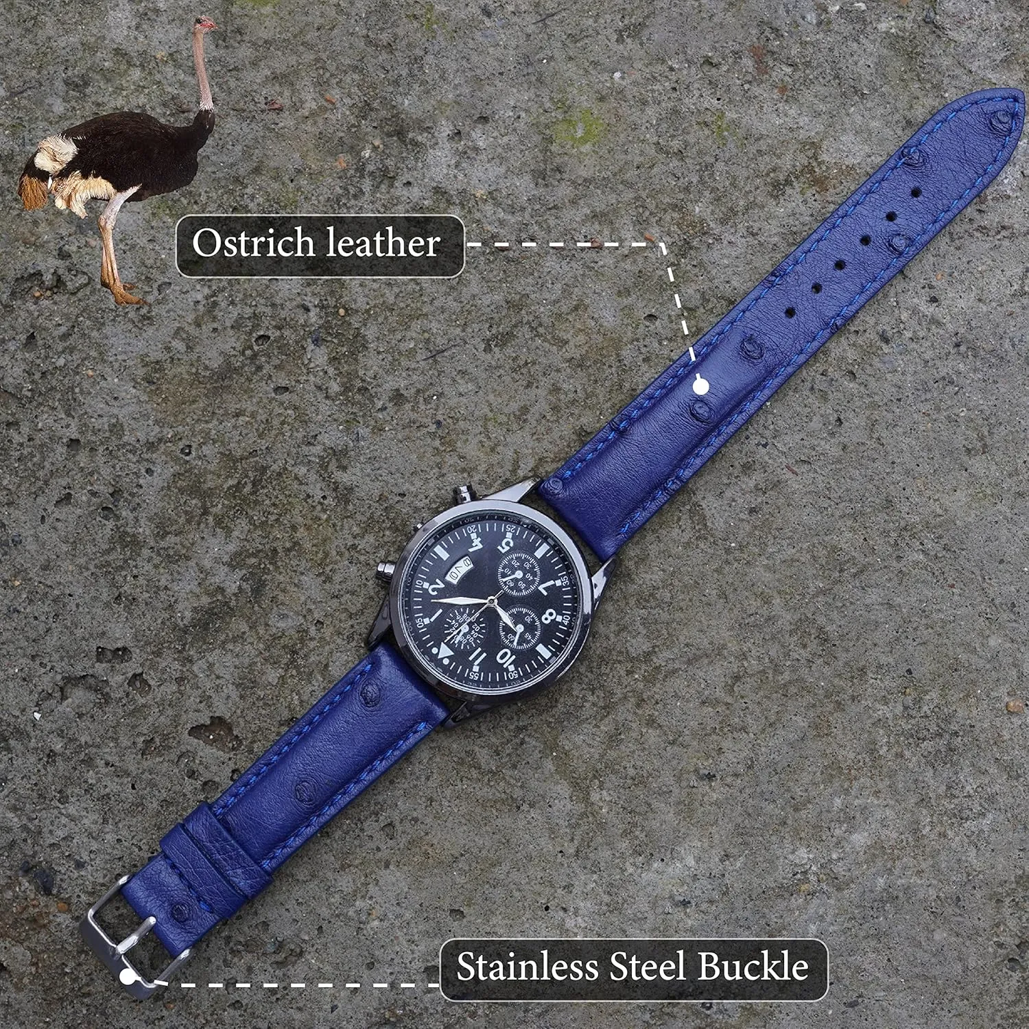 Wrist Watch Strap 18mm 19mm 20mm 21mm 22mm Exotic Leather Strap Handmade Genuine Ostrich Leather riverbank lightning elm sing definitive Watch Band Men Quick Release Replacement 