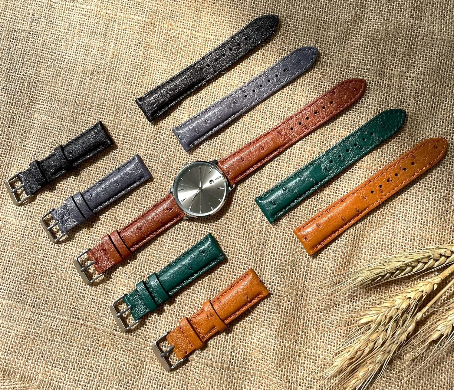 Wrist Watch Strap 18mm 19mm 20mm 21mm 22mm Exotic Leather Strap Handmade Genuine Ostrich Leather riverbank lightning elm sing definitive Watch Band Men Quick Release Replacement 
