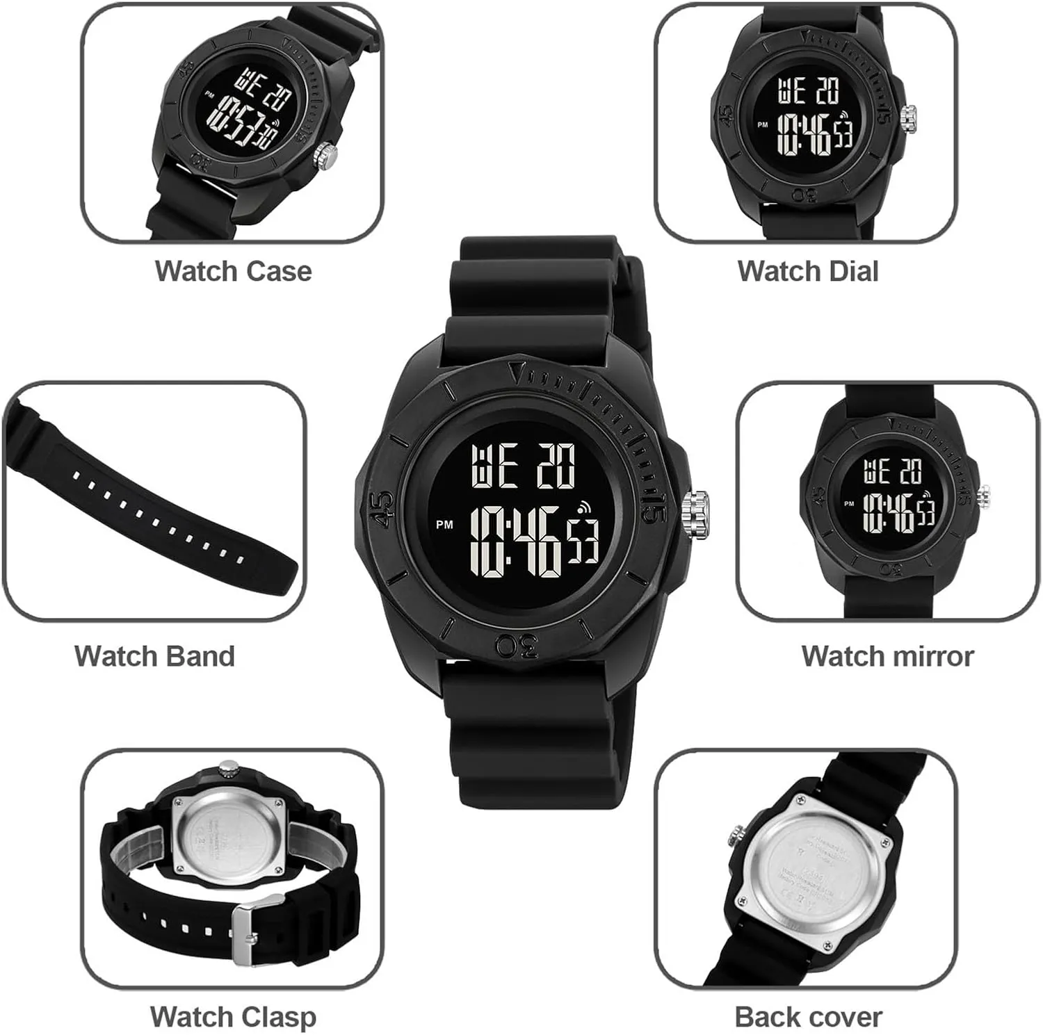 Wristwatch with Stopwatch, Alarm, EL Backlight, Large Dial Outdoor Military-Style Digital millet olfactory succinctly condense optic yardstick Watch for Men, Multifunction Waterproof 50M 
