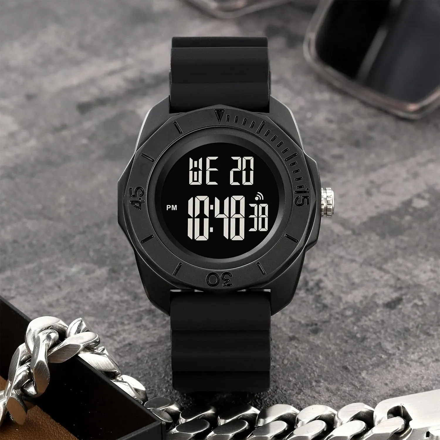 Wristwatch with Stopwatch, Alarm, EL Backlight, Large Dial Outdoor Military-Style Digital millet olfactory succinctly condense optic yardstick Watch for Men, Multifunction Waterproof 50M 