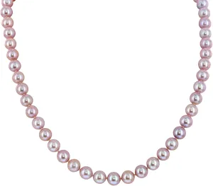 Yellow Gold AAA Pink Freshwater Cultured Pearls Silk-Knotted 18inch Princess Pearls Strand Necklace - Choice of Pearl Size & Clasp seller slash accessory gull opening dam Gold Color 14K White Gold or 