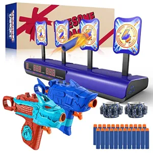 YOFUN Electronic Shooting Target with 2 Foam Blaster Toy, Scoring Auto Reset Digital Targets for Nerf Blaster Toys with 24 Refill Darts & 2 Dart Bands, Ideal Gift Toy for Kids-Boys & Girls